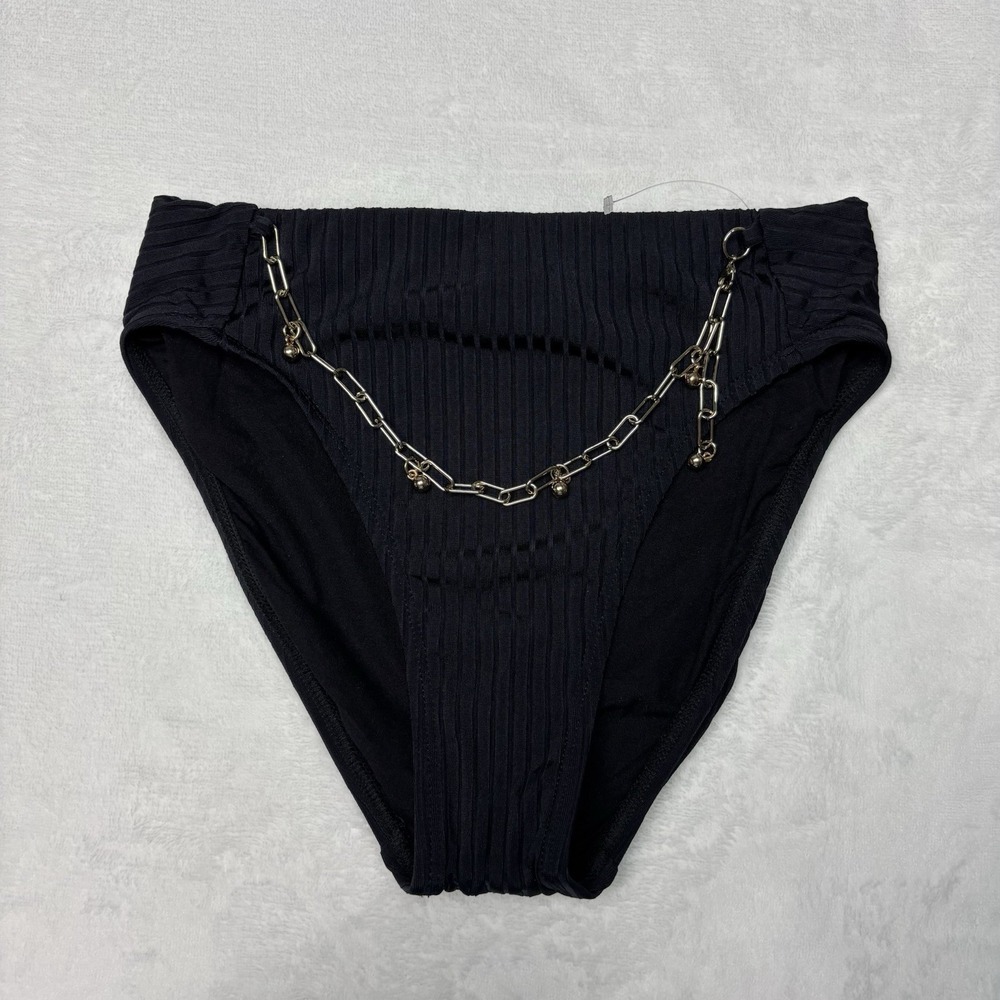 Robin Piccone Yasmine Bikini Bottoms Size Extra Small NEW High Waist Chain Black